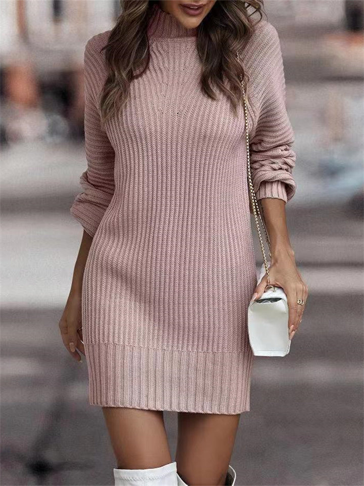 Loookus - Autumn and Winter New Solid Color High-neck Long-sleeved Knit Sweater Temperament Commuter Sweater Women's Clothing