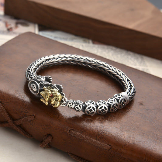 Loookus - 925 Silver Bracelet for Man Personality Woven