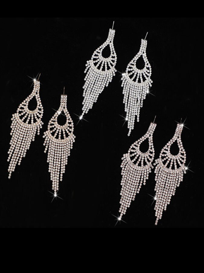 Loookus - Tassel Rhinestone Earrings