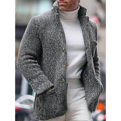 Loookus - Autumn and winter new men's knit cardigan stand collar long sleeve single breasted pocket cardigan casual men's jacket