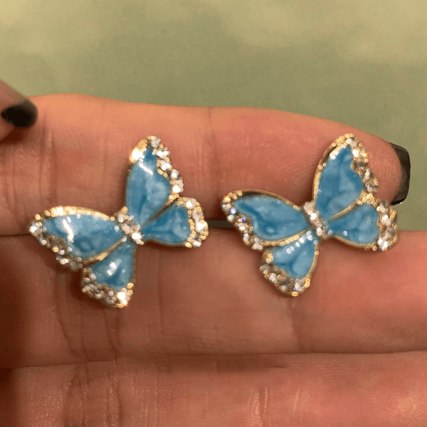 Loookus - Blue White Butterfly Stud Earrings