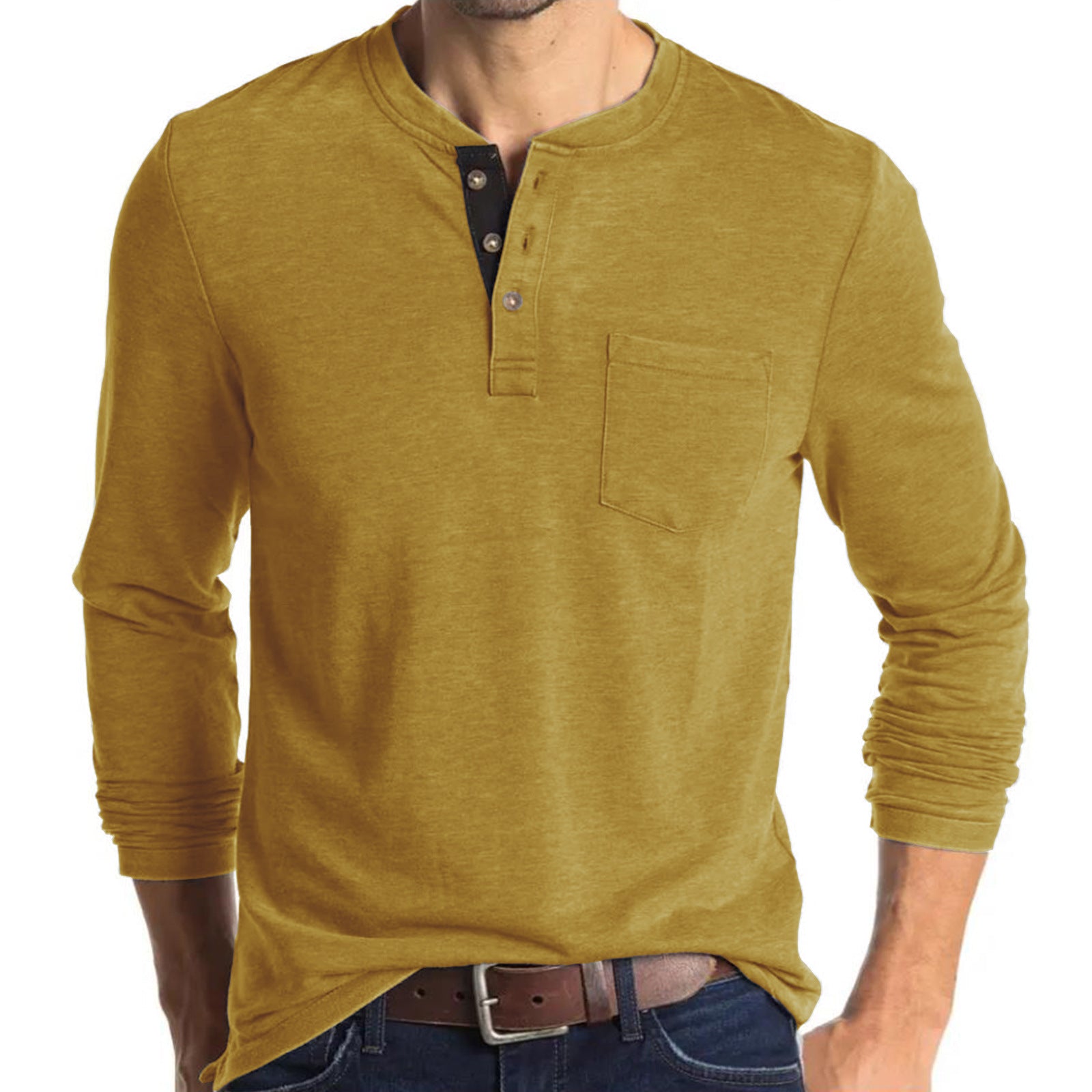 Loookus - 2025 Man's Long Sleeve Knit Henley