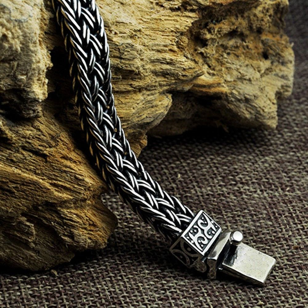 Loookus - 925 Silver Bracelet for Man Personality Woven