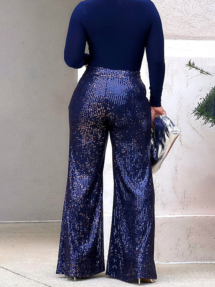 Loookus - Sequin Wide Leg Pants