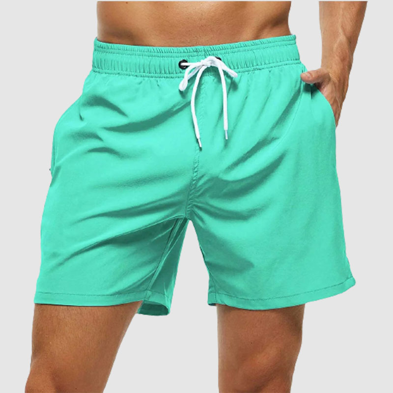 Loookus - Men's Solid Color Quarter Casual Beach Shorts With Zippered Pockets And Mesh Lining Swimwear