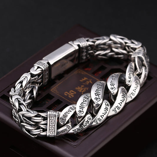 Loookus - 925 Silver Six-Character Mantra Peace Pattern Transit Retro Bracelet