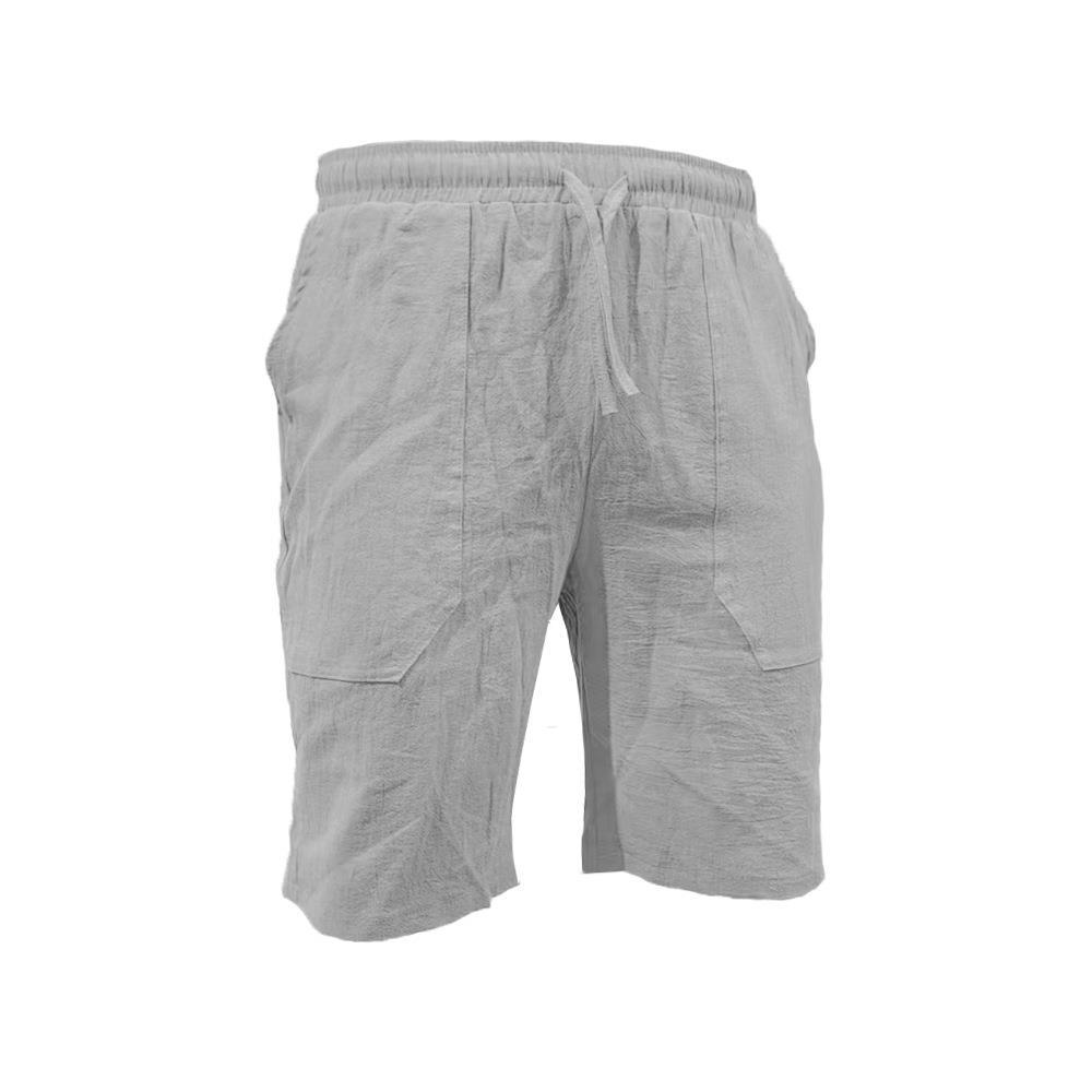 Loookus - Men's summer cotton linen shorts draw rope elastic waist straight legs solid color breathable five minutes casual pants