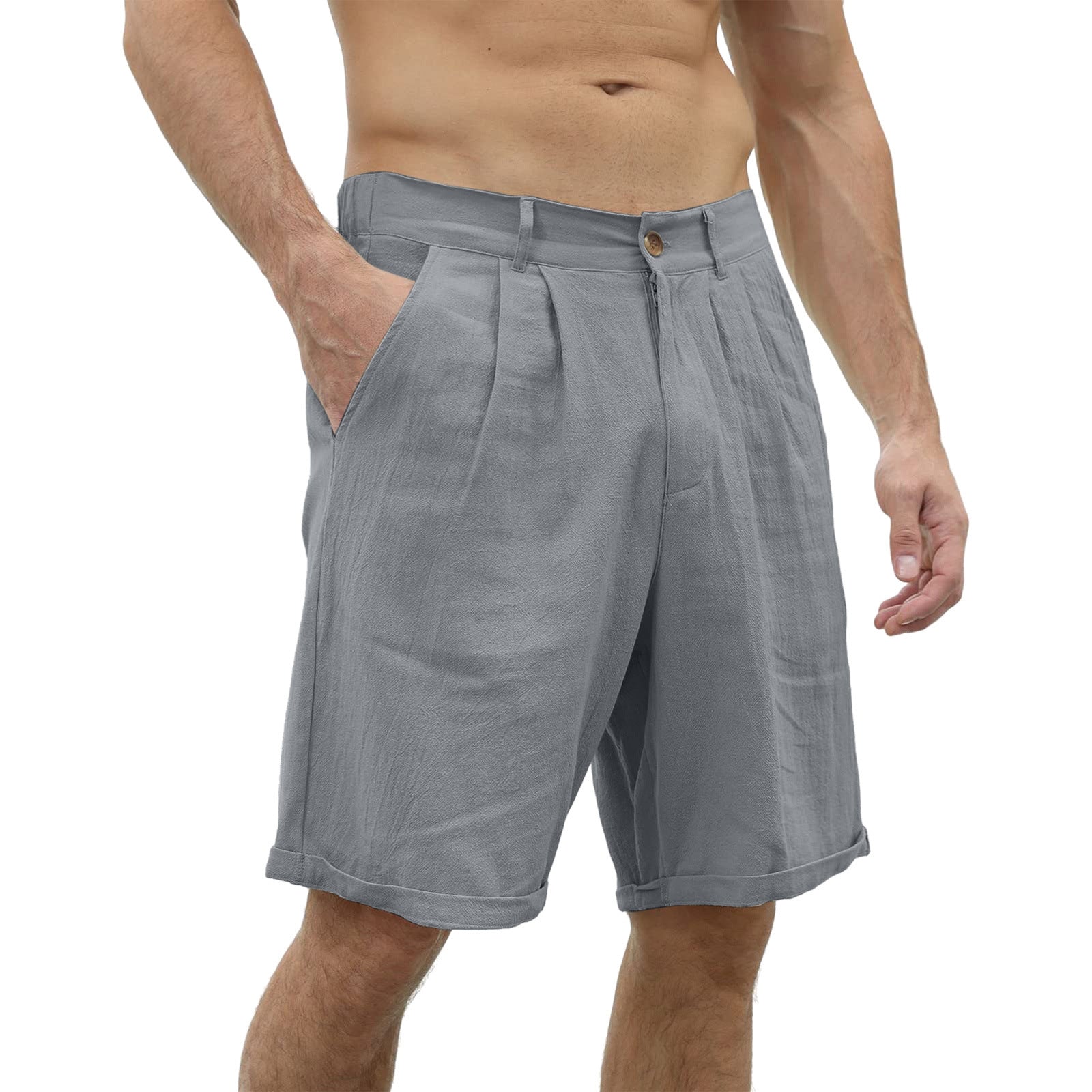 Loookus - Men's Shorts Linen Shorts Summer Shorts Beach Shorts Pocket Plain Comfort Breathable Outdoor