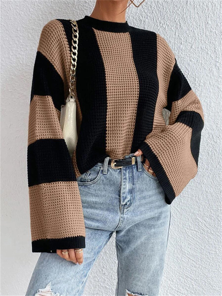 Loookus - Spring and Autumn Dressy Knit Sweater Top Round Neck Striped Design Niche Sweater Women's Clothing