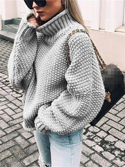 Loookus - Share  Photo by Supplier   Women's Sweater Pullover Jumper Knitted Solid Color Basic Casual Chunky Long Sleeve Loose Sweater Cardigans Turtleneck Fall Winter Light Blue Green White