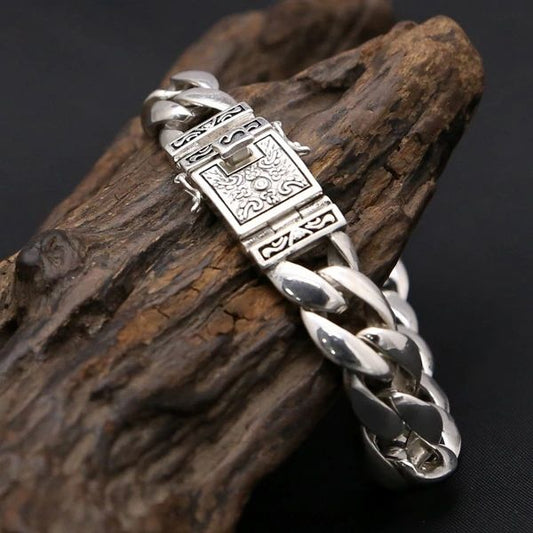 Loookus - 925 Silver Retro Simple Stylish Plug Totem Men's Bracelet