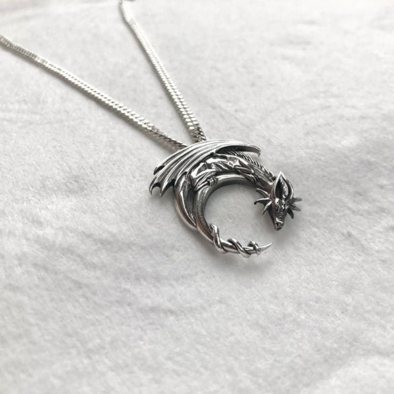 Loookus - 925 Silver Fantasy Dragon Wing Necklace