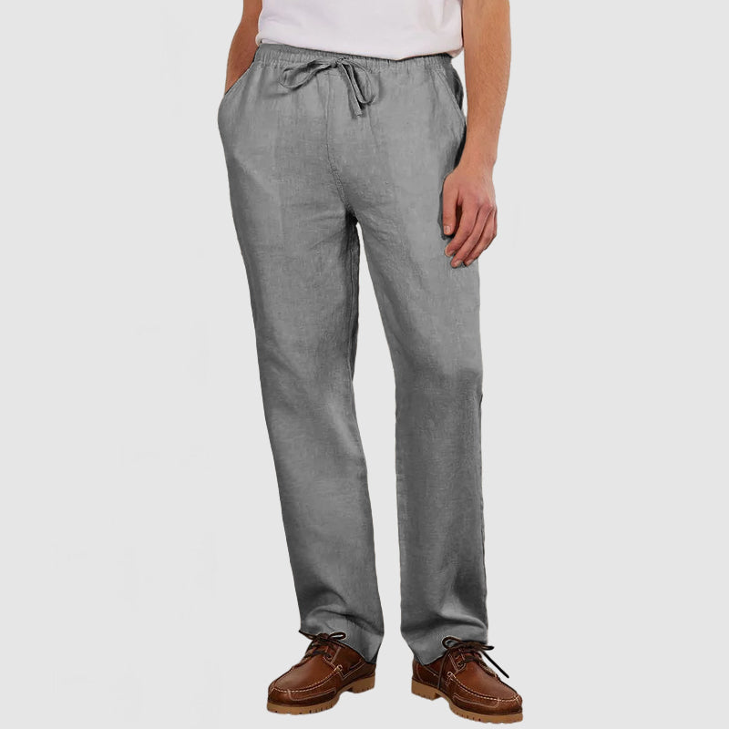 Loookus - Men's Daily Casual Cotton Linen Lace-Up Trousers