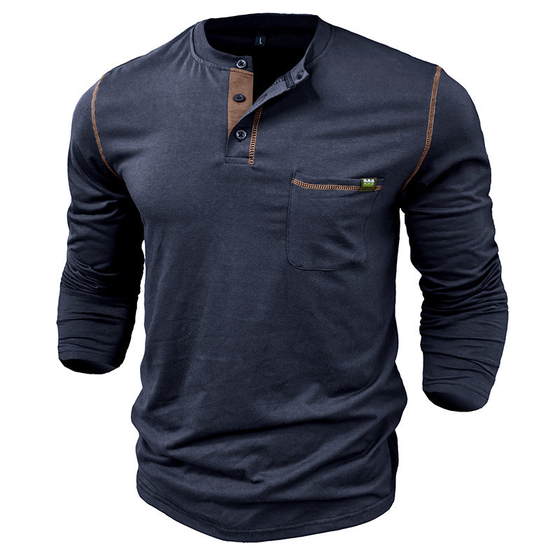 Loookus - 2025 Men's long-Sleeved T-shirt with Color-blocked Henley Design