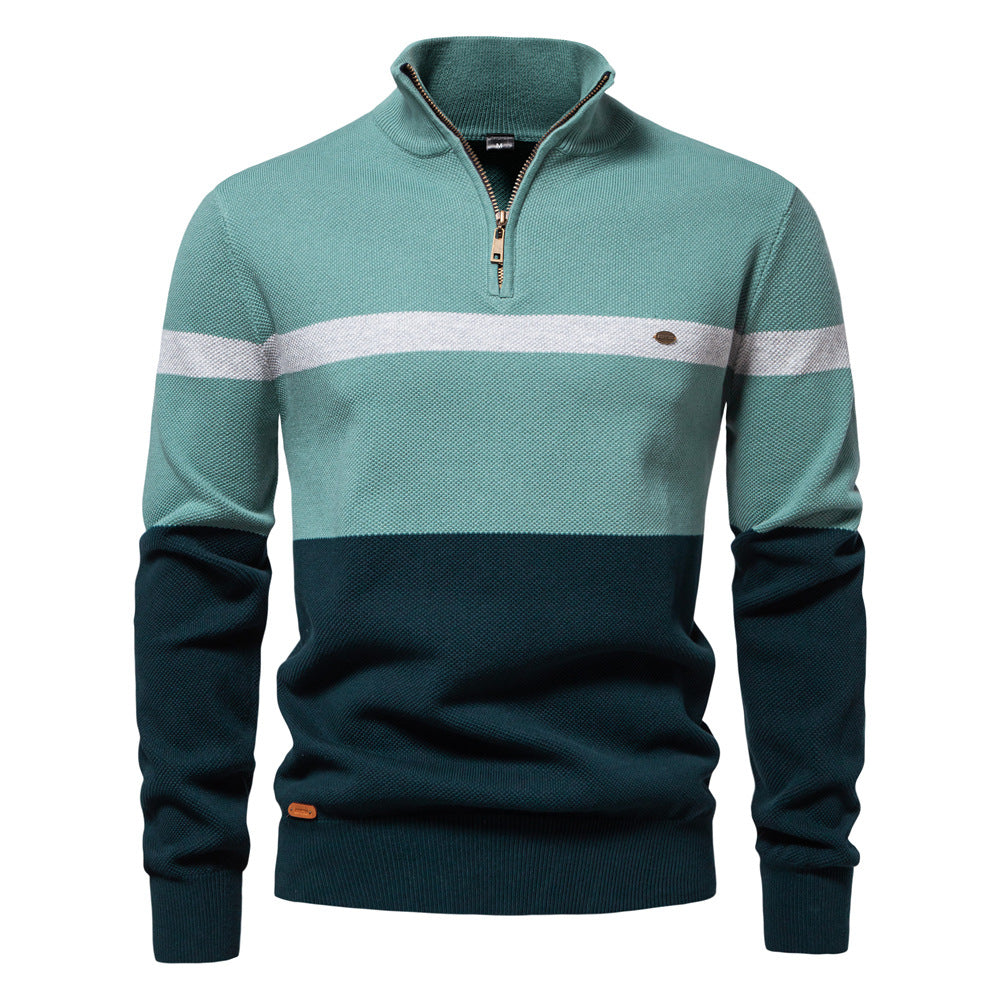 Loookus - Men's sweater with a half-zippered color-blocked knit