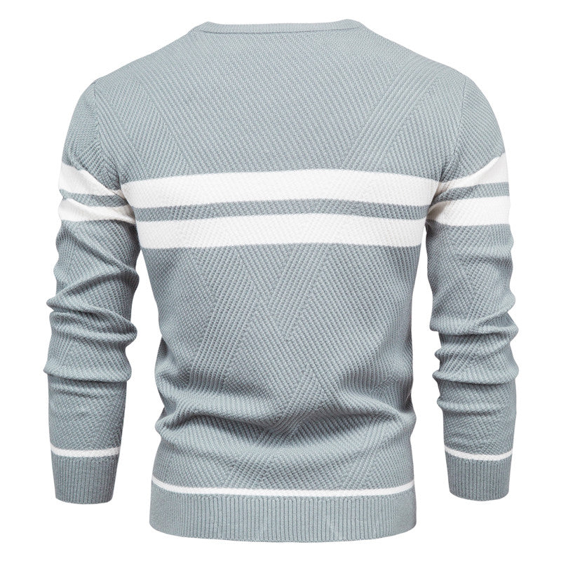 Loookus - New autumn and winter men's round-neck, long-sleeved slim fit knitted textureed sweater