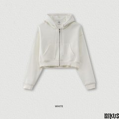 Loookus - Loose Fit Cropped Zip-Up Hoodie for Women