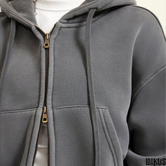 Loookus - Vintage Washed Y2K Hoodie Zip-Up Jacket &amp; Cargo Skirt Set