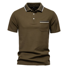 LOOOKUS - Men's Casual and Comfortable Cotton Short Sleeve Polo-Neck Shirt With Two Line Design