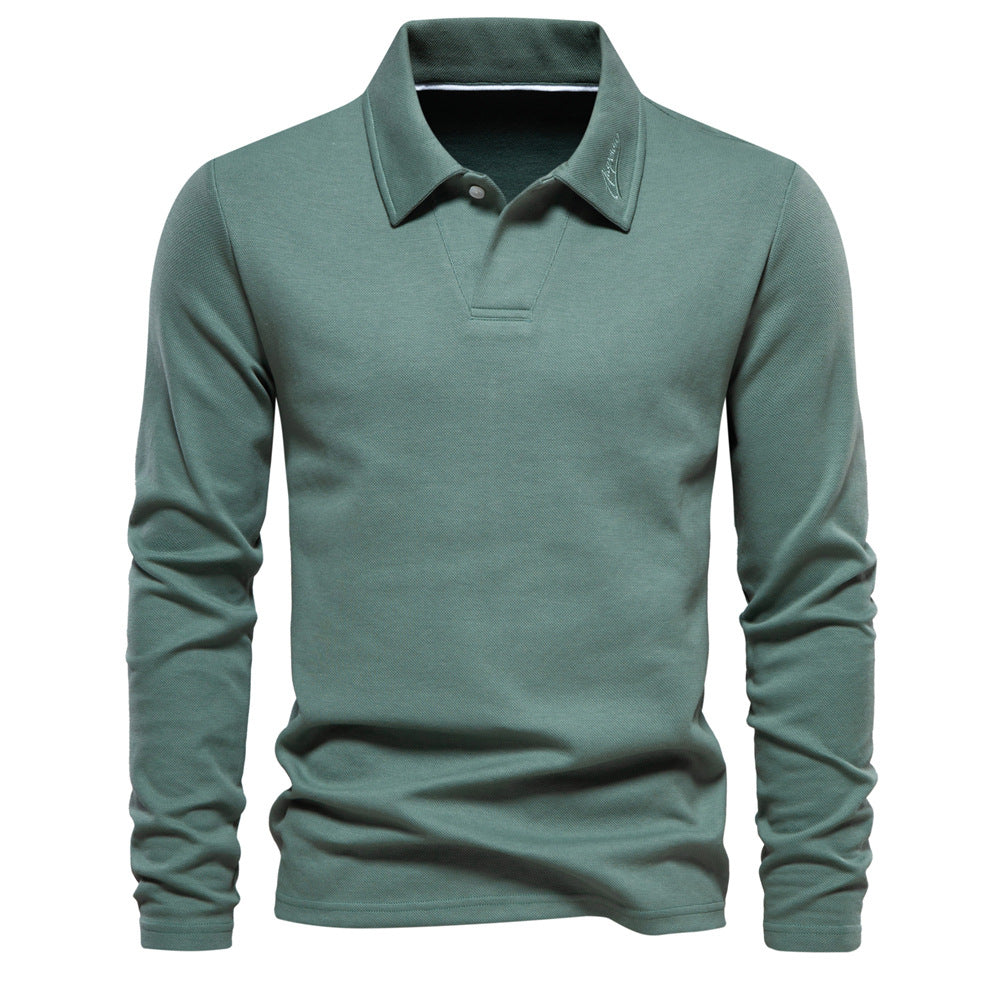 Men's Casual and Comfortable Solid Color Lapel undershirt Long Sleeve Polo Shirt