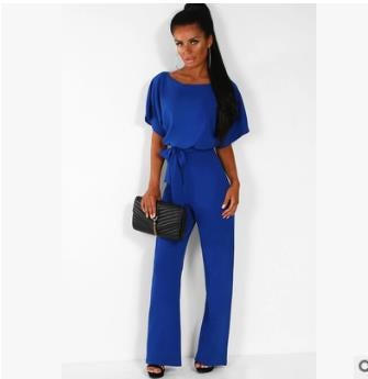 Loookus - Button Lace-up Short-sleeved Jumpsuit