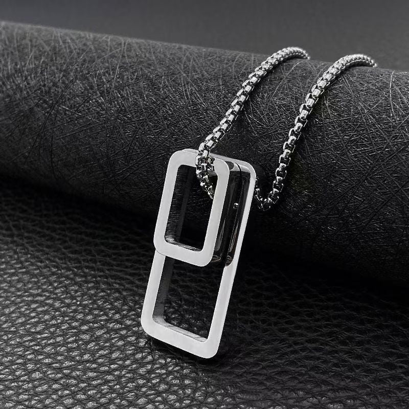 Loookus - Personalized Retro Double-Layer Square Frame Men'S Necklace