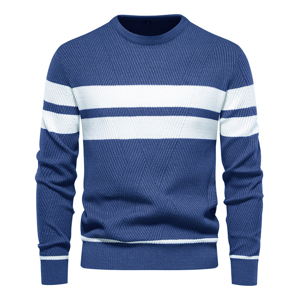 Loookus - New autumn and winter men's round-neck, long-sleeved slim fit knitted textureed sweater