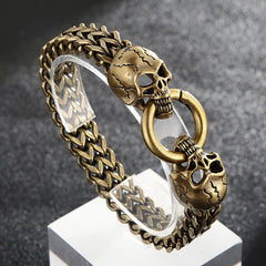 Loookus - 925 Silver Punk Skull Head Bracelet