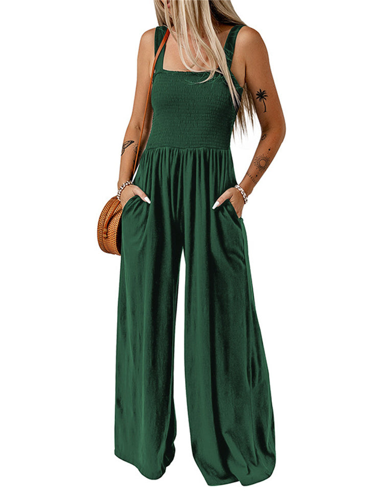 Loookus - Women's High-waisted Jumpsuit Summer New Sleeveless Strapless Knitted Wide Leg Trousers Jumpsuit