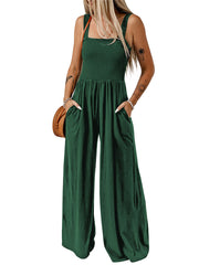 Loookus - Women's High-waisted Jumpsuit Summer New Sleeveless Strapless Knitted Wide Leg Trousers Jumpsuit