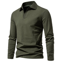 Men's Casual and Comfortable Solid Color Lapel undershirt Long Sleeve Shirt