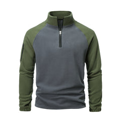 Loookus - Men's autumn and winter fashionable color matching half-zip long-sleeved hoodie with stand collar