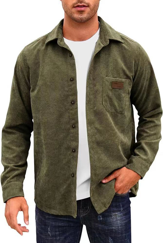 Loookus - Men's Corduroy knitted jacquard loose lapel casual Shirt