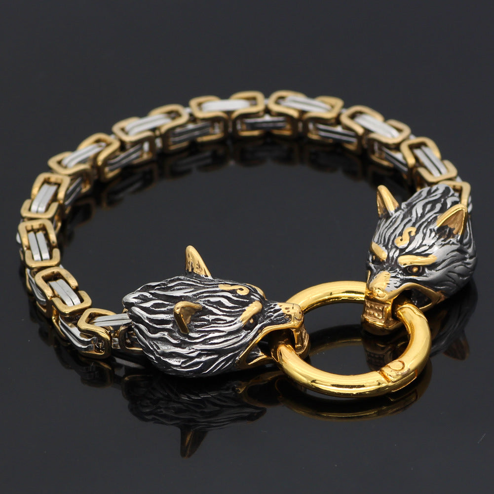 Loookus - S925 Classic Norse Vikings Wolf Head Bracelet