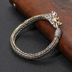 Loookus - 925 Silver Retro Hand Woven Gold Head Bracelet