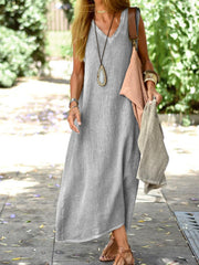 Loookus - Solid Color Stylish Slim Dress Linen