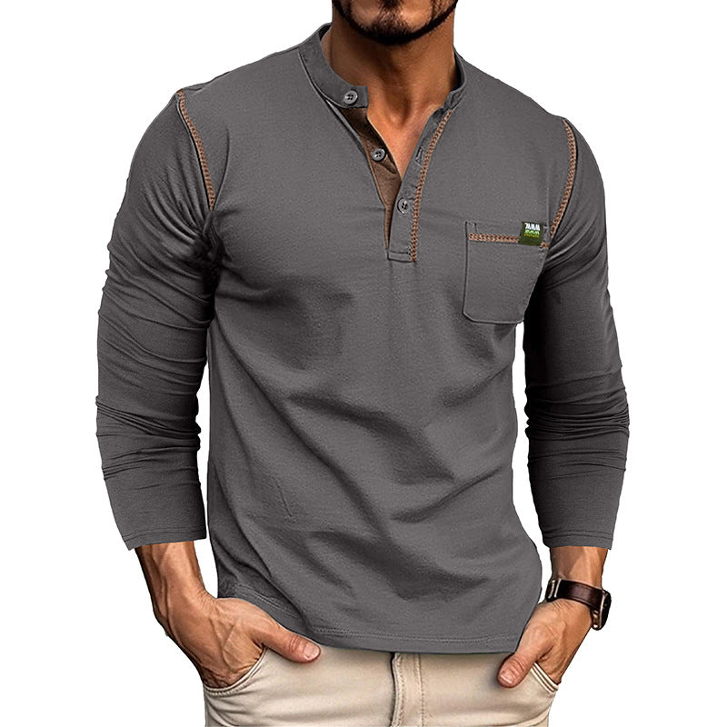 Loookus - 2025 Men's long-Sleeved T-shirt with Color-blocked Henley Design