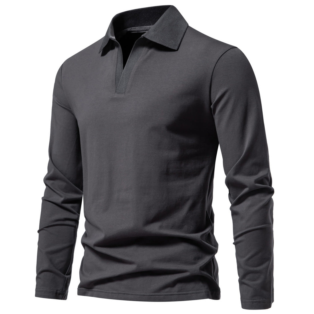 Men's Casual and Comfortable Solid Color Lapel undershirt Long Sleeve Shirt