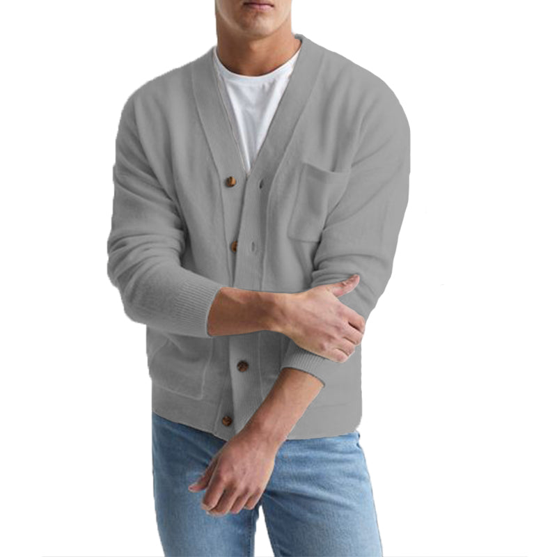 Loookus - Men's Cotton V-Neck Sweater Knitted Cardigan Coat