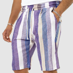 Loookus - Men's Vacation Striped Cotton Linen Shorts