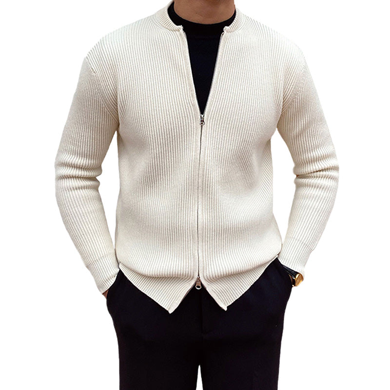 Loookus - Men's New V-Neck Zipper Striped Cardigan Cashmere Sweater