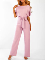 Loookus - Spring and Summer Fashion Lace-up Button Short-sleeved Women's Jumpsuit S M L XL 2XL 3XL