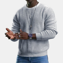 Loookus - Men's solid color waffle round neck pullover knit shirt