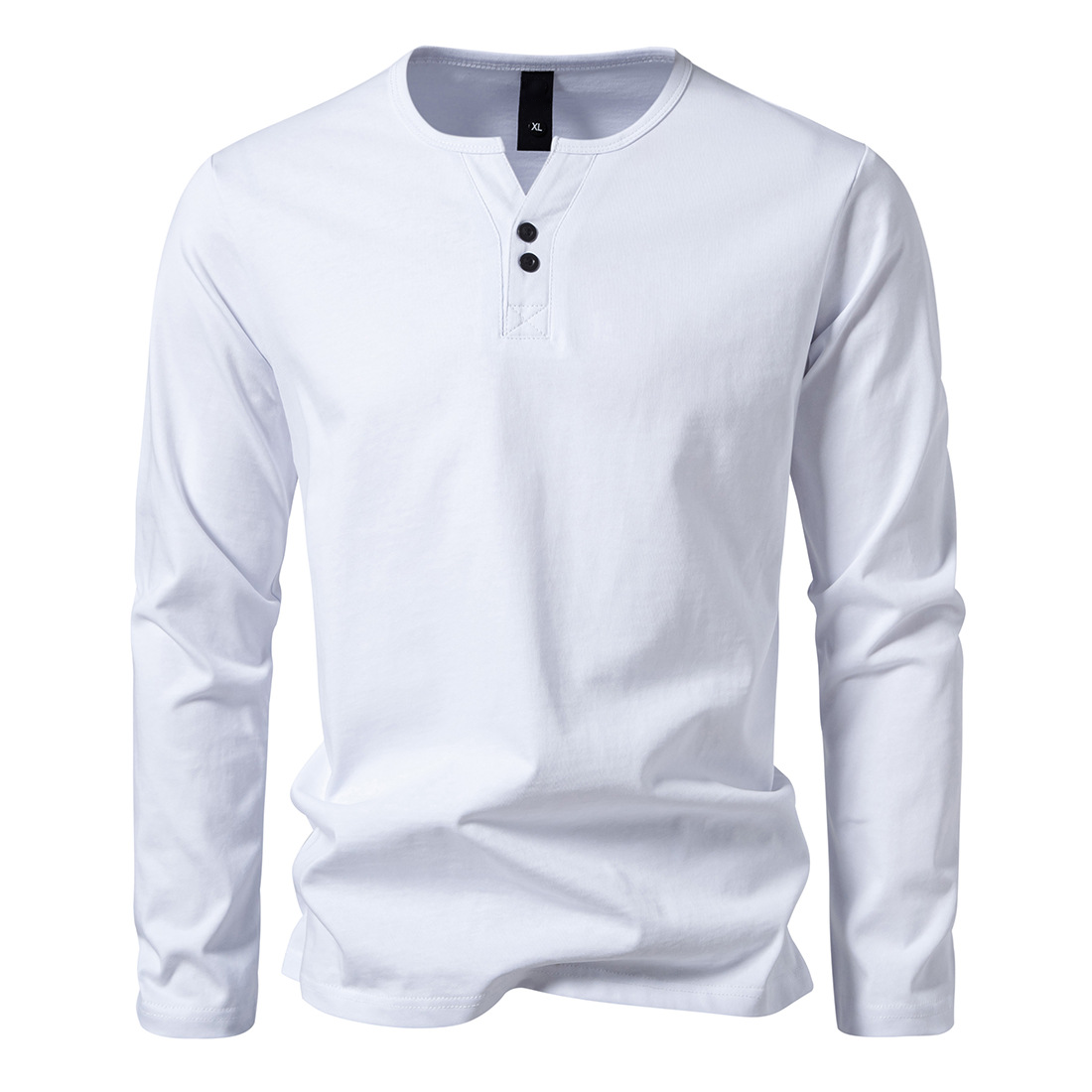 Loookus - Long Sleeve Cotton With Small V-Shape Collar Henley Shirt