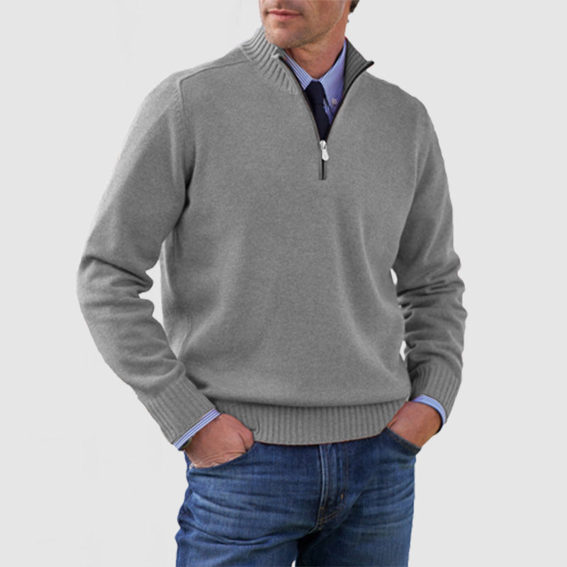 Loookus - Men's Solid Color Stand Collar Zipper Basic Sweater