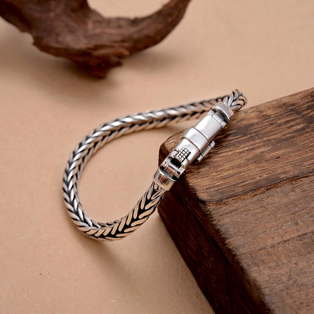 Loookus - 925 Silver Vintage Hand Woven Bracelet