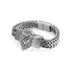 Loookus - 925 Silver Vintage Lion Head Titanium Bracelet