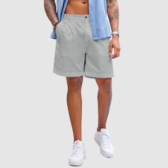 Loookus - Men’s Linen Shorts Classic Fit Casual Elastic Waist Summer Beach Shorts