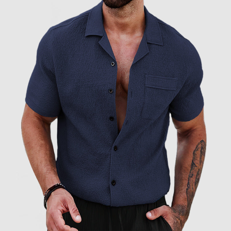 Loookus - Men's Soft Skin Textured Short Sleeve Shirt