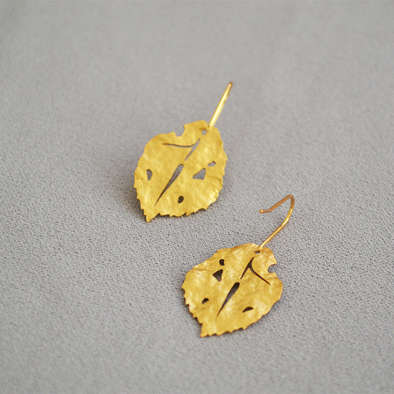 Loookus - Frosted Granular Retro Gold Leaves Earrings